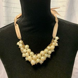 Faux Pearl bubble necklace with adjustable satin ribbon